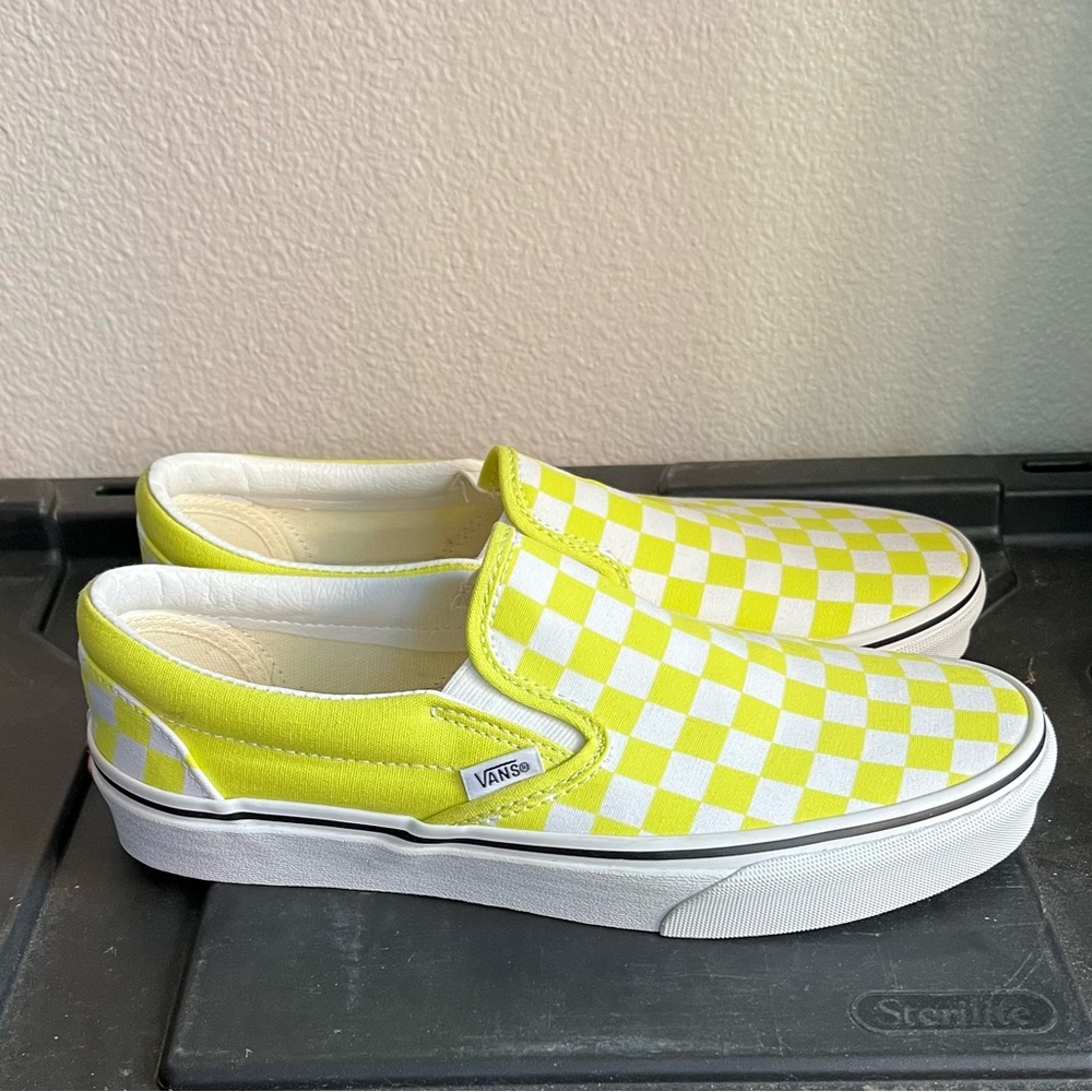 NWOT Vans classic slip on neon yellow checkerboard
